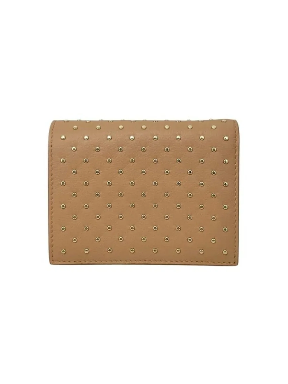 Prada Bifold Wallet Studded Leather Triangle Logo Natural Beige Gold - Picture 2 of 11